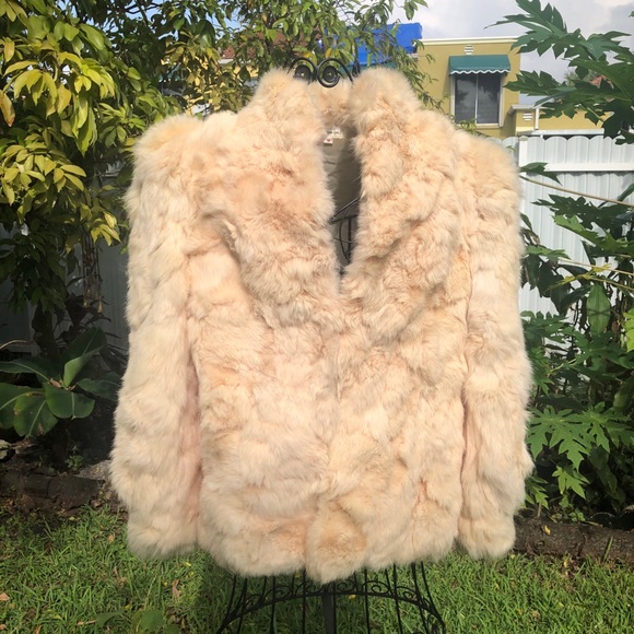 Jackets & Blazers - Vintage Beige Off White Rabbit Fur Jacket Coat